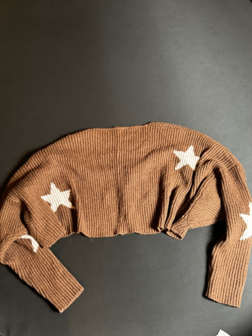 Brown Star Motif Cropped Women’s Sweater Cider 4XL - Picture 5 of 5